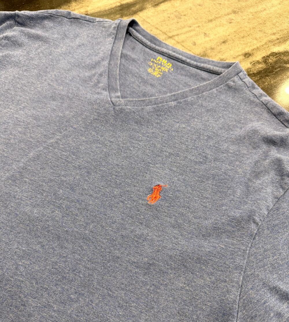Polo Ralph Lauren V Neck T Shirt XL Blue Heather Pony Logo Cotton Short Sleeve